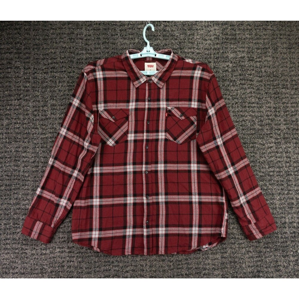 Levi's Shirt Mens 2XL Red Plaid Flannel 100% Cotton Long Sleeve Western Outdoor